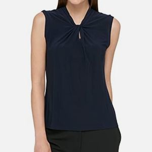 NWT TOMMY HILFIGER PREPPY GOLF NAVY BLUE SLEEVELESS KEYHOLE TOP SMALL SUMMER